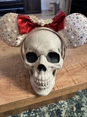Disney Baublebar Embellished Minnie Ear Headband with Red Velvet Bow